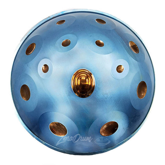 hangdrum, hadnpan, frequency 432hz, handpan blue & gold