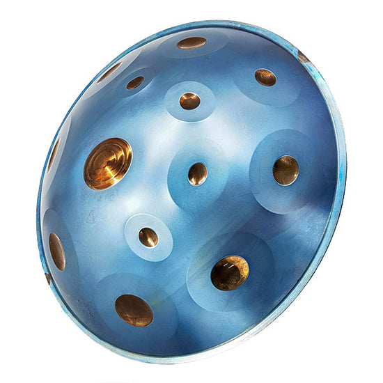 Handpan for sale, hang drum for sale, d minor 13 note, blue and gold